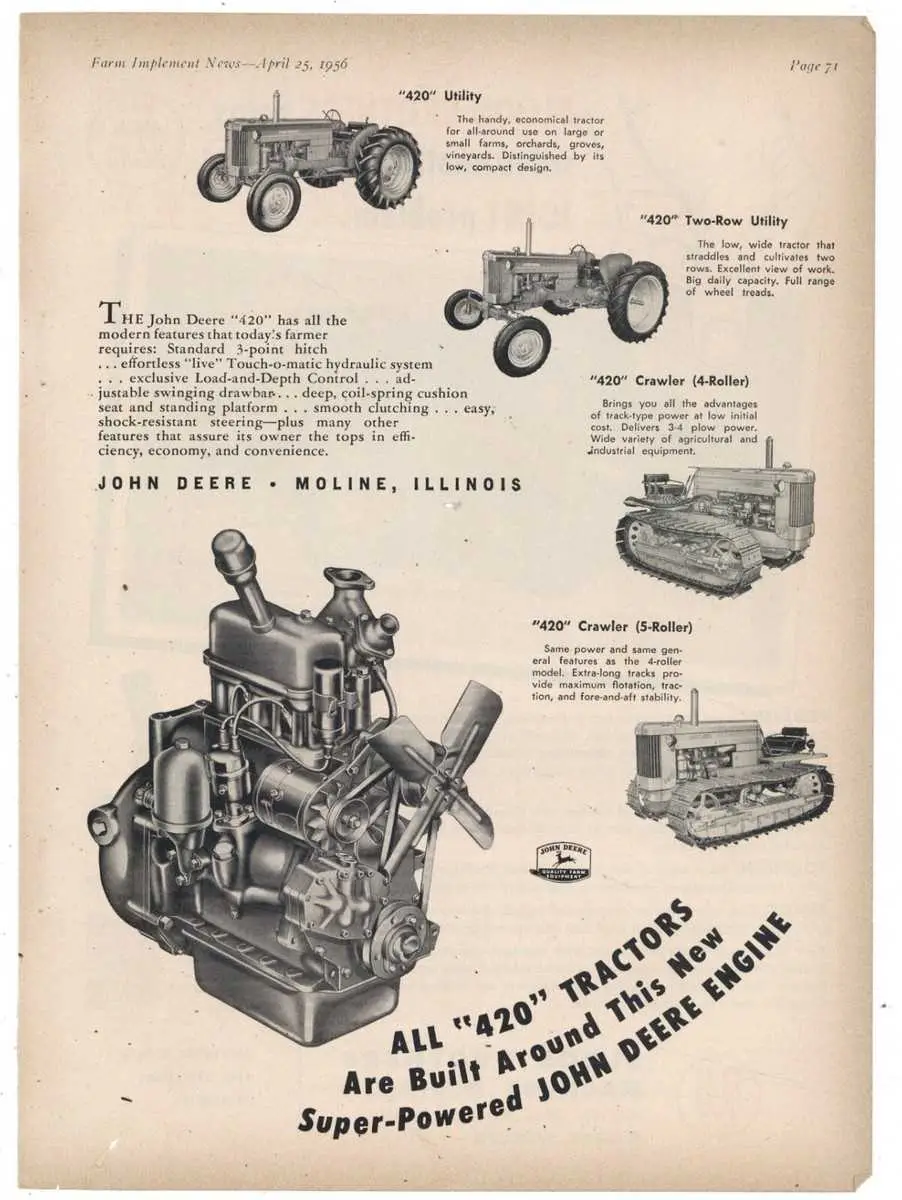 1956 john deere 420s tractor parts diagram