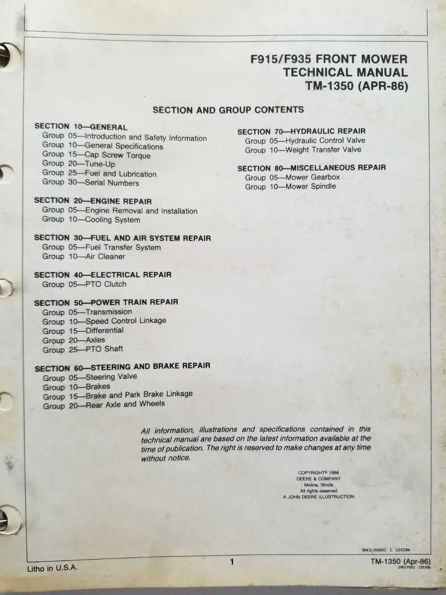 john deere f935 parts diagram