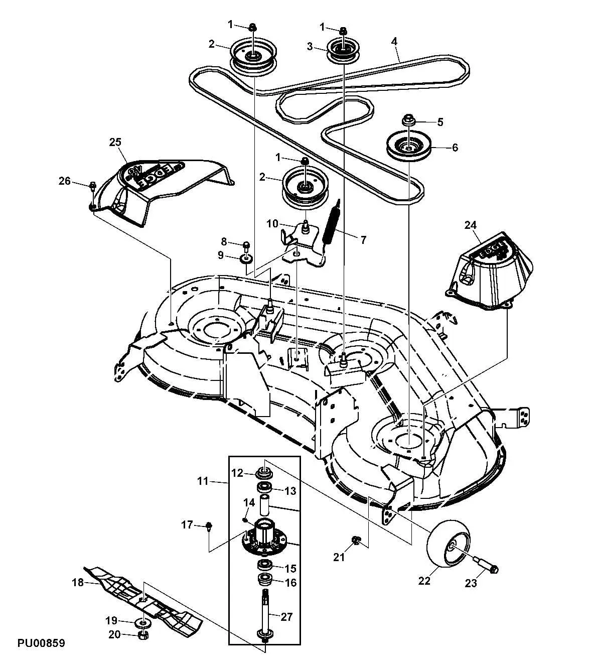john deere la135 mower deck diagram