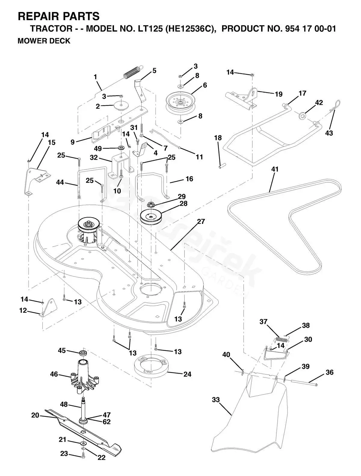 john deere 125 mower parts diagram