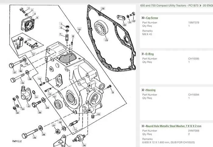 john deere 650 parts diagram