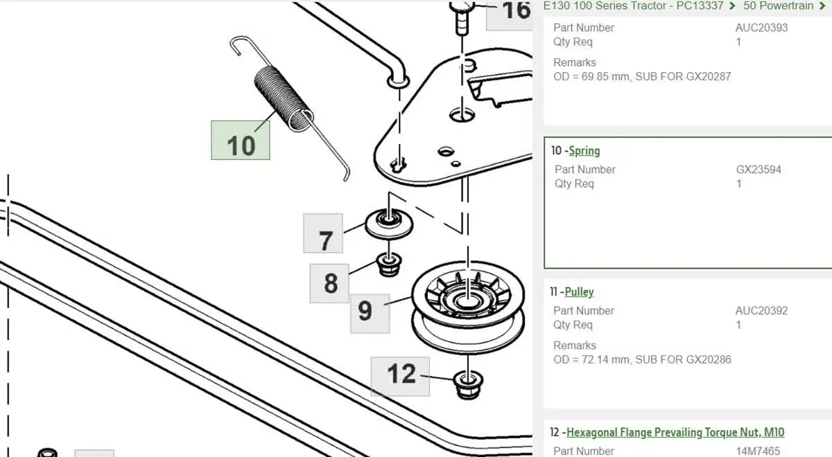 john deere parts diagram for e130 lawn tractor