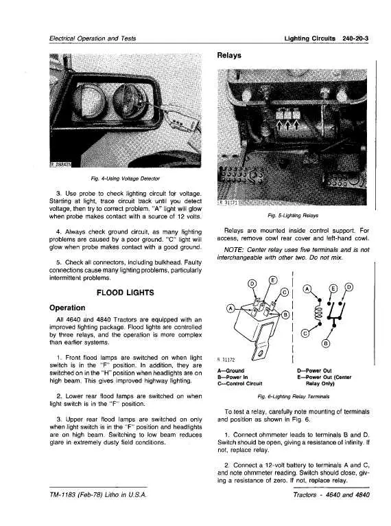 lighting system diagram on a 4640 john deere tractor