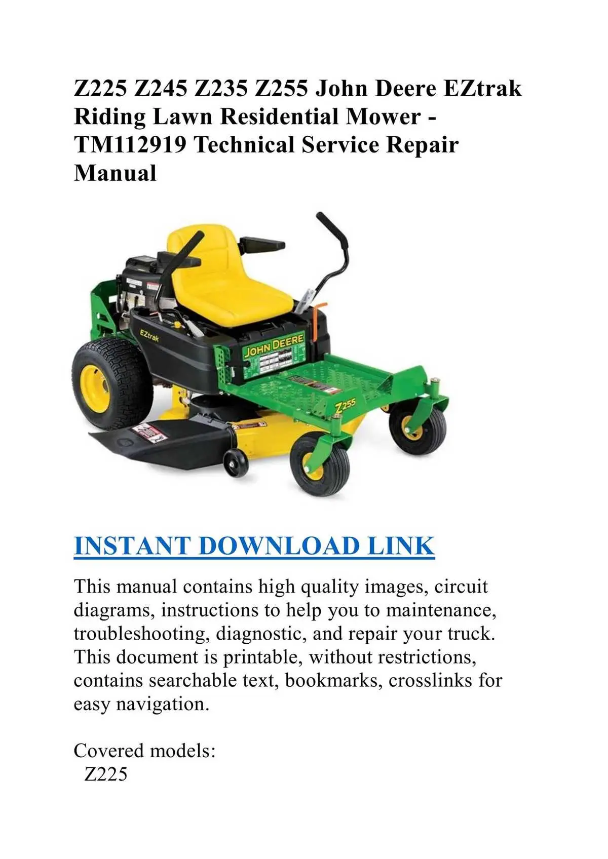 electrical schematic john deere z225 wiring diagram