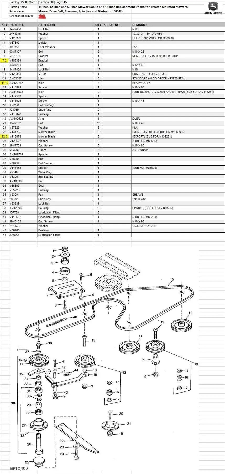 john deere 60 mower deck parts diagram