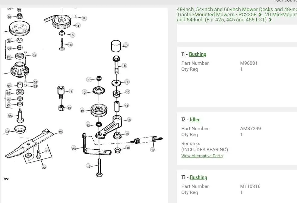 parts diagram for a 54 mower deck john deere