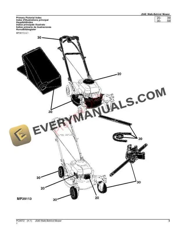 parts diagram for john deere js30
