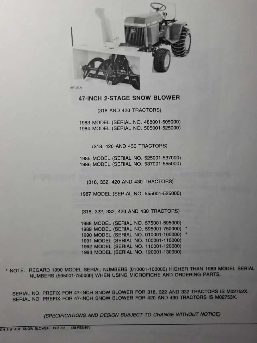 john deere 47 snowblower diagram
