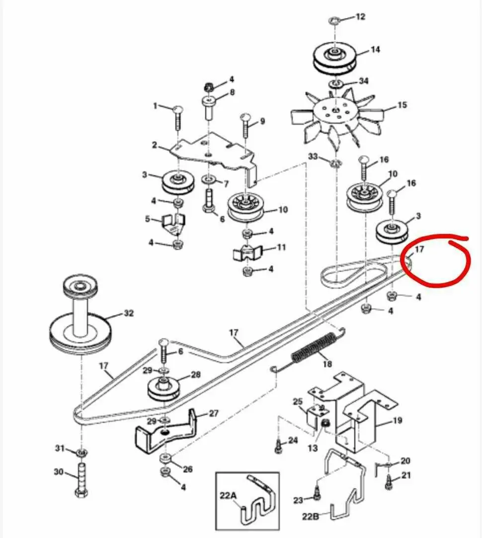 john deere lt150 38 inch deck belt diagram